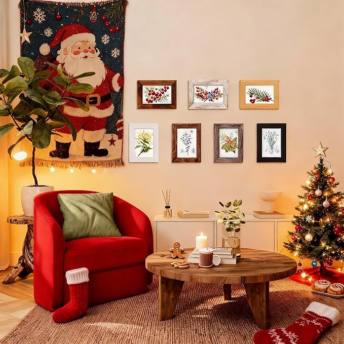 PETAFLOP 5x7 Picture Frame Set of 7, Wooden Rustic Photo Frames 5 by 7 for Tabletop and Wall Display, Assorted Colors