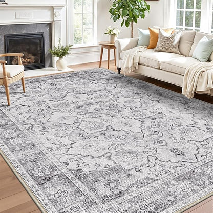 LUMI 5x8 Washable Area Rug for Living Room, Ultra Soft Stain Resistant Carpet with Non Slip Rubber Backing, Non-Shedding Low Pile Rugs for Bedroom, Dining Room, Indoor, Office