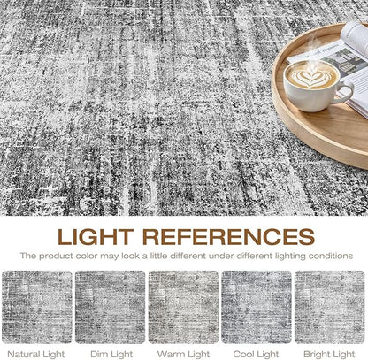 10x12 Area Rug Living Room: Washable Large Neutral Black Rug Abstract Soft Modern Stain Resistant Indoor Floor Non-Slip Carpet for Bedroom Nursery Kids Office Playroom Dining Room Under Table Home