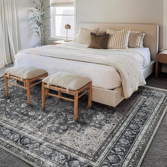 CHAMPLANT Washable Area Rug 8'x10' Retro Boho Design Non-Shedding Non-Slip Easy Care Ideal for High Traffic Areas in Living Room Bedroom Office Coffee Table Kitchen Large Carpet