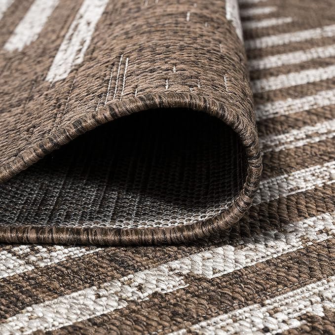 JONATHAN Y Stripe Geometric Indoor Outdoor Area Rug 5X8 Brown/Beige, Zolak Berber for Backyard, Patio, Porch, Easy-Cleaning, High Traffic, Pet-Friendly, Non-Shedding (SMB124B-5)
