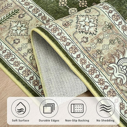 Maxsoft Large Area Rugs for Living Room Bedroom, 8x10 Green Washable Rug with Rubber Backing, Non-Slip and Stain Resistant Soft Throw Indoor Carpet for Dining Room Office Kitchen Dorm Home Decor