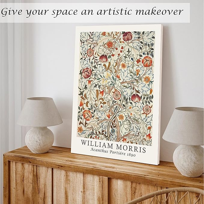Induslyfe Large Framed Flower Wall Art Canvas Decor Set of 3, William Morris Framed Prints Mid Century Modern Art, Aesthetic Floral Botanical Wall Art for Bedroom Living Room Bathroom 18x24