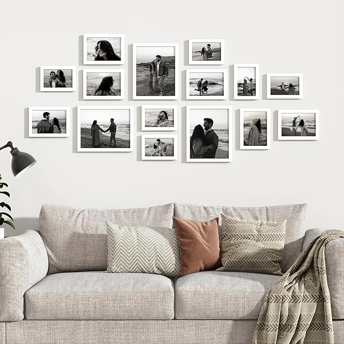Venusmiles 15 Pack Picture Frames Collage Wall Decor, Gallery Frame Set for Wall Mounting or Tabletop Display, Multi Sizes Including 3pcs 8x10, 6pcs 5x7, 6pcs 4x6, White