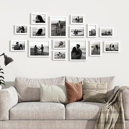 Venusmiles 15 Pack Picture Frames Collage Wall Decor, Gallery Frame Set for Wall Mounting or Tabletop Display, Multi Sizes Including 3pcs 8x10, 6pcs 5x7, 6pcs 4x6, White