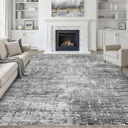 7x10 Area Rug Living Room: Washable Large Neutral Black Rug Abstract Soft Modern Stain Resistant Indoor Floor Non-Slip Carpet for Bedroom Nursery Kids Office Playroom Dining Room Under Table Home