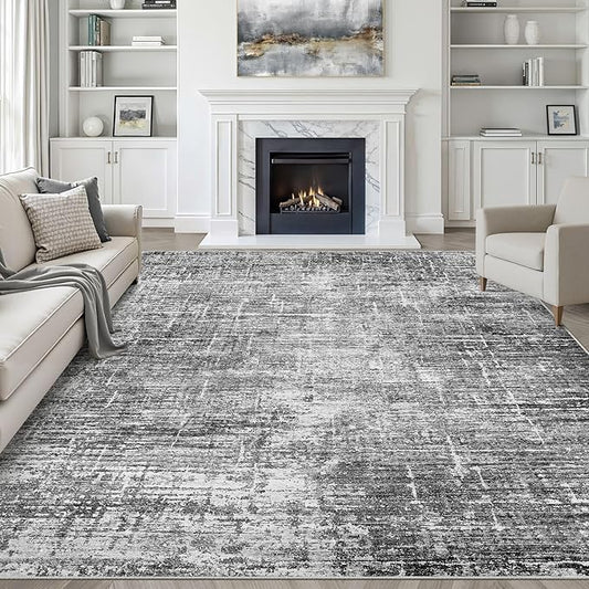 7x10 Area Rug Living Room: Washable Large Neutral Black Rug Abstract Soft Modern Stain Resistant Indoor Floor Non-Slip Carpet for Bedroom Nursery Kids Office Playroom Dining Room Under Table Home