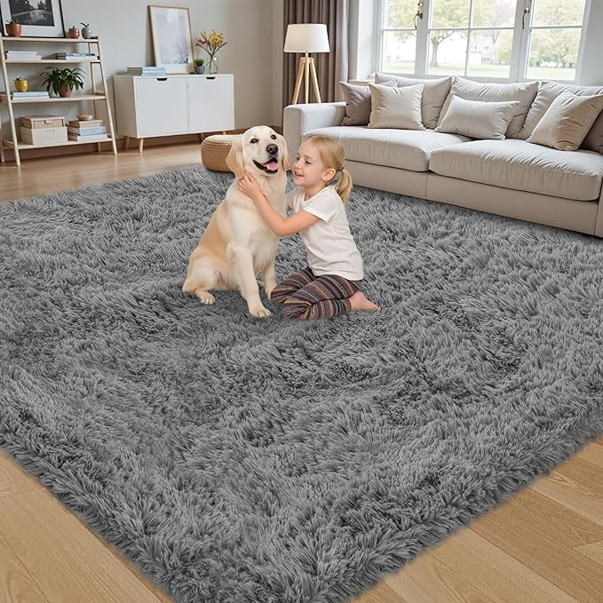 5x8 Area Rug for Living Room:Ultra Soft Fluffy Shag Light Grey Rugs,Large Fuzzy Plush Indoor Non Slip Carpet Washable Rug for Bedroom Kids Nursery Office Dorm Modern Decor(Light Grey 5'x8')