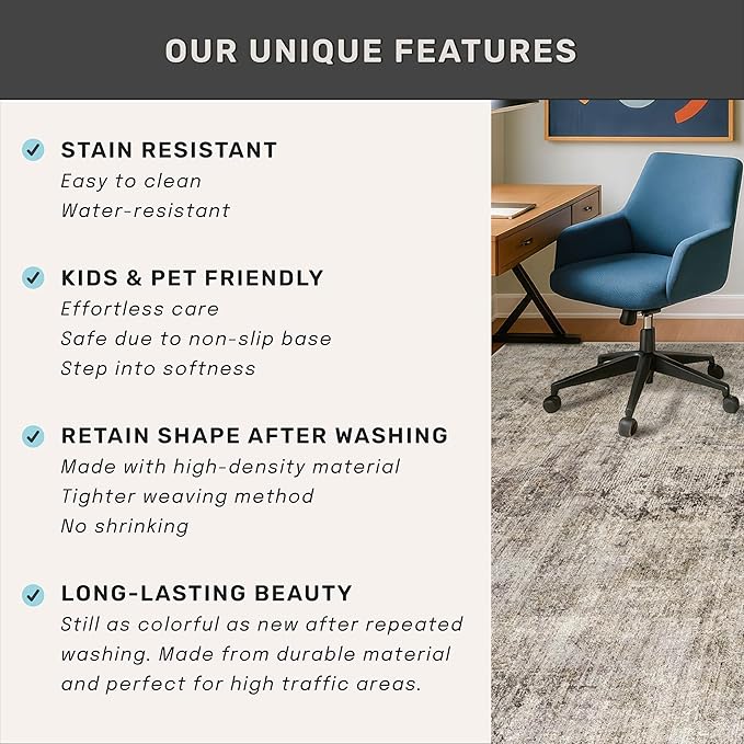 Hazo Haus Taupe Brown Extra Large Area Rug for Living Room 10x14 – Modern Farmhouse Rustic Washable Rug for Dining Room & Bedroom, Non-Slip Foldable Dark Academia Décor