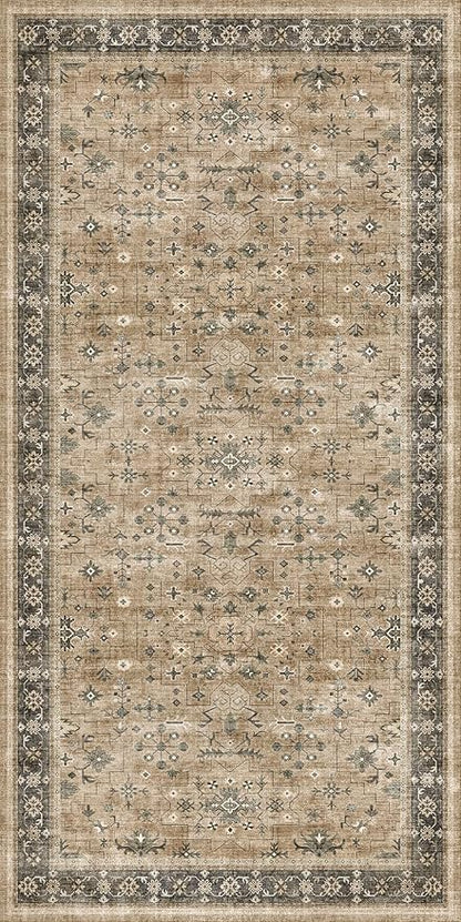 Vintage Boho 2x4 Area Rug for Entryway - Washable Taupe Sage Kitchen Rug for the Floor, Low Pile Non-Slip Rugs for Bathroom, Earthy Geometric Decor & Stain Resistance