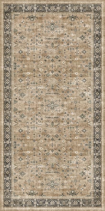 Vintage Boho 2x4 Area Rug for Entryway - Washable Taupe Sage Kitchen Rug for the Floor, Low Pile Non-Slip Rugs for Bathroom, Earthy Geometric Decor & Stain Resistance