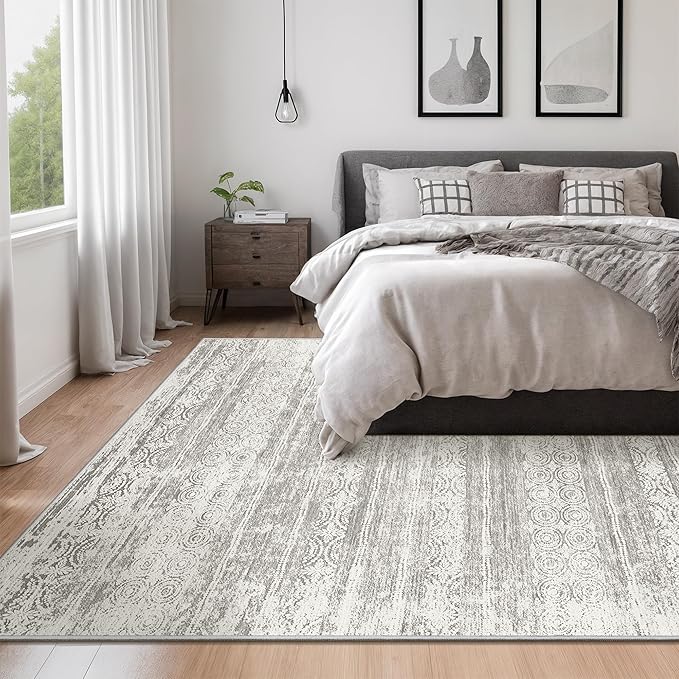 5x7 Area Rug for Living Room - Stain Resistant Machine Washable Non-Shedding Modern Abstract Rug, Soft Thin Indoor No Slip Carpet for Bedroom, Dining Table, Home Kitchen- Charcoal Grey (5'x7')