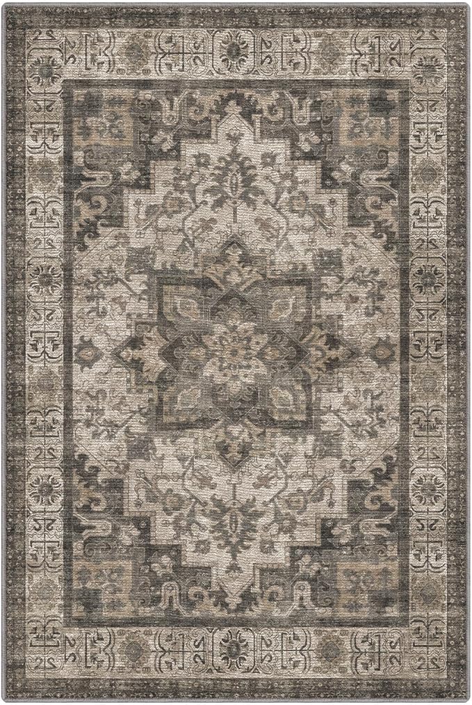 LUMI 8x12 Washable Area Rug for Living Room, Ultra Soft Stain Resistant Carpet with Non Slip Rubber Backing, Non-Shedding Low Pile Rugs for Bedroom, Dining Room, Indoor, Office