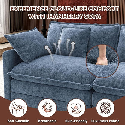 Ihanherry 114" V-Shaped Modern Sofa Modular Sectional Cloud Couch with Corner Section, 5-Seat Chenille Deep Seat Sofa with 5 Pillows for Living Room, Bedroom and Apartment, Blue