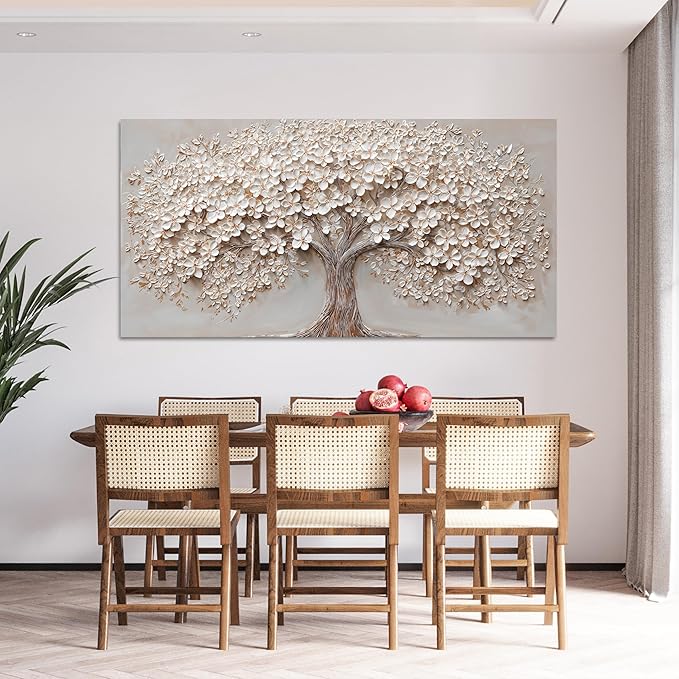 Canvas Wall Art Decor Prints Botanical Large Wall Art Pictures for Living Room Canvas Art Wall Decor Oversized Tree of Life Wall Art Decor Modern White Wall Art Prints Artwork for Walls Bedroom Office Decor 39" X 78"