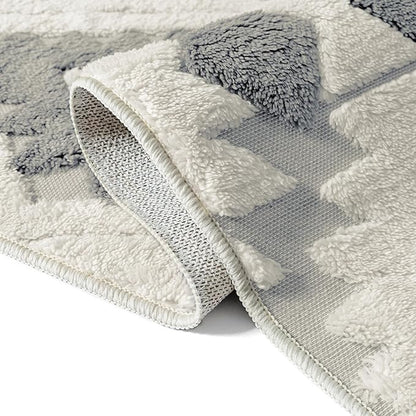 PureCozy Moroccan 4x6 Area Rug for Living Room Blue Grey Washable Checkered Shag Bedroom Carpet Non Slip Soft Neutral Boho Modern Throw Rug Entryway Office Kitchen Dining Room Nursery