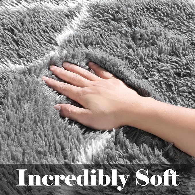 ONASAR 8x10 Area Rugs for Living Room, Fluffy Grey and White Bedroom Rug, Geometric Boho Large Soft Plush Shaggy Fuzzy Floor Carpet for Nursery Kids Classroom Playroom Dorm Home Decor