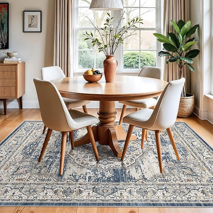 Washable Area Rugs 5x6 Entryway: Soft Ultra Thin Low Pile Mat Machine Washable Indoor Doormat Lightweight Entry Rug Anti Slip Backing Rugs for Living Room Bedroom Kitchen 5'x6' Blue