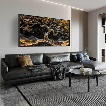 Black and Gold Canvas Wall Art for Living Room - Tree Wall Decor for Bedroom - Large Modern Framed Wall Art for Office Size 29" x 59"