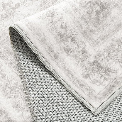 PureCozy Washable Rug 6x9 Area Rug for Living Room Light Gray Vintage Boho Medallion Large Grey Distressed Retro Carpet Non Slip Indoor Low Pile Small Soft Bedroom Dining Room Home Office
