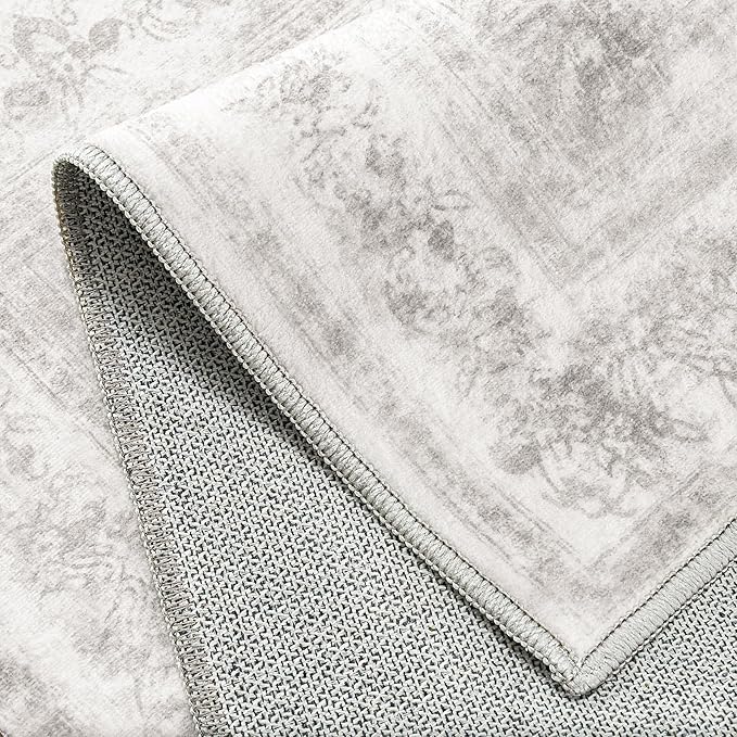 PureCozy Runner Rug 3x10 Washable Light Gray Hallway Runner Vintage Boho Medallion Non Slip Grey Distressed Retro Carpet Indoor Low Pile Long Soft Rug for Kitchen Entryway Bedroom Bathroom Laundry