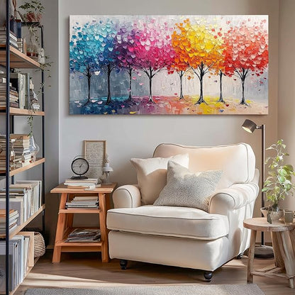 crmotu Colorful Forest Large Wall Art, Trees Nature-Inspired Abstract Art Prints, Contemporary Art Landscape Canvas Pictures, Bright Paintings Wall Decor Living Room Bedroom Home Office 29x57 Inch