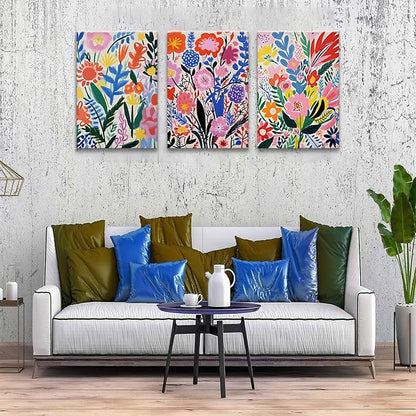 TBKHUDBI Henri Matisse Wall Art Colorful Floral Painting Canvas Prints Set of 3 Flower Market Poster Pictures Watercolor Wall Decor for Nursery Living Room Bedroom Bathroom 12"x16" Framed