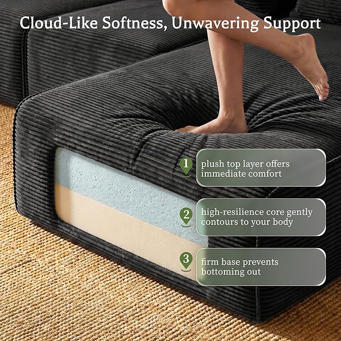 Homkdom Boneless Modular Sectional Couch, Cloud Couch L-Shaped Sofa with 61.5" Deep Seat & Left Facing Chaise – Deep Grey, 6 Configurations for Small Space Apartment, No Assembly