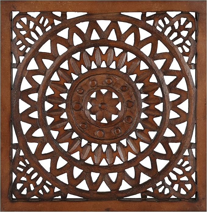 Wooden Designer Wall Hanging Plaques/Wall Plaque Wall Décor Plaques Set of 4-16x16 Inch - Burnt, Elegant Sculpture Wall Décor Panel to Enhance the Décor of Your Room or Office