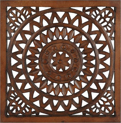 Wooden Designer Wall Hanging Plaques/Wall Plaque Wall Décor Plaques Set of 4-16x16 Inch - Burnt, Elegant Sculpture Wall Décor Panel to Enhance the Décor of Your Room or Office