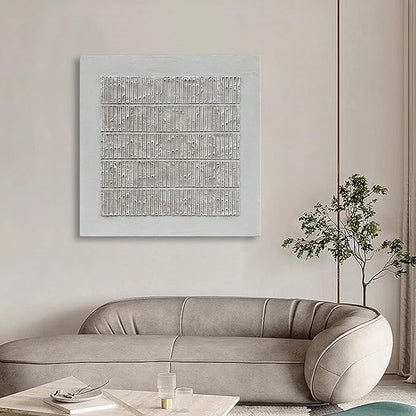 NANKAI Art 44x44 Inches Hand-painted white texture Abstract art Oil painting Contemporary Minimalist art home Living room Office Corridor wall Decoration Oil Painting