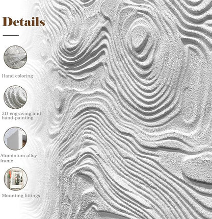 BrightA Large-scale white abstract wall artworks, wood wall decor for living room and office, horizontal wall art three-dimensional relief sandstone hand-painted decorations 23.6"x47.2"