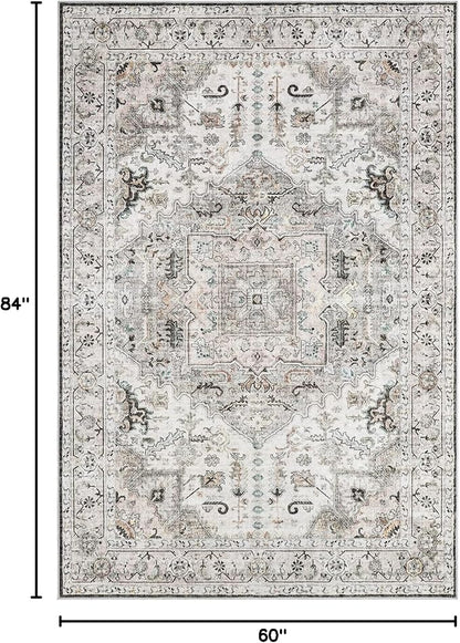 5x7 Washble Area Rugs - Large Stain Resistant Rugs for Living Room Bedroom Non Slip Backing Area Rug Vintage Home Decor Rug (Brown/Ivory,5'x7')