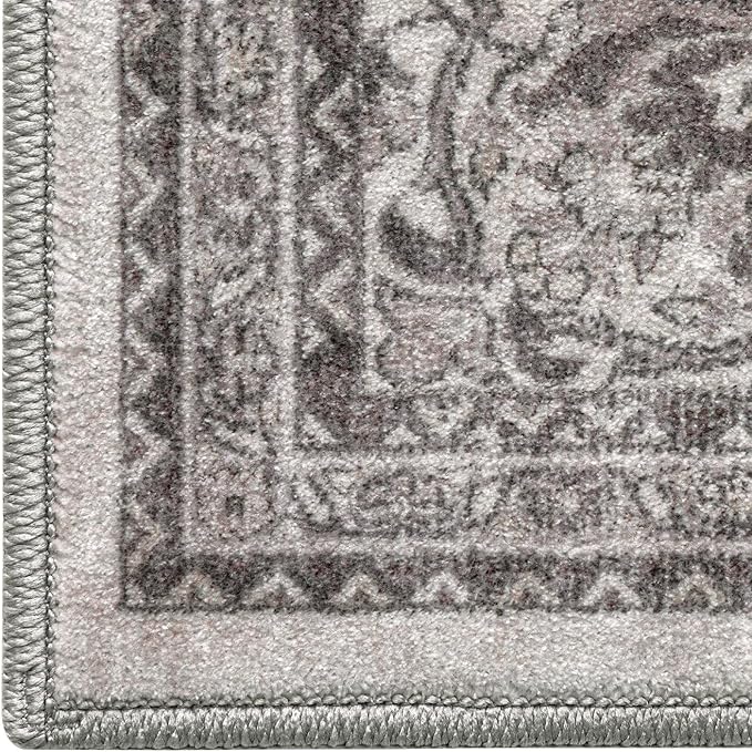 DEXI Area Rugs for Living Room, 8x10 Washable Low Pile Floral Rug for Bedroom, Non Slip Large Indoor Carpet for Dining Office Nursery, Grey