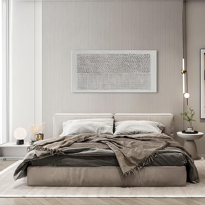 NANKAI Art 24x48 inches White Texture Abstract Art Oil Painting Contemporary Minimalism Art Home Office Wall Decoration Art