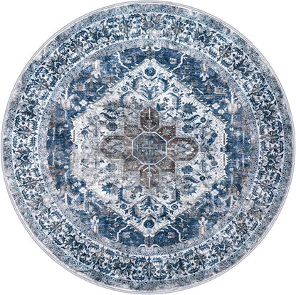 KOZYFLY Round Rug 5 Ft Rugs for Entryway Washable Circle Entrance Rug Non Slip Round Doormat Indoor Printed Faux Wool Round Front Door Mat Floor Carpet for Backdoor, Entryway, Bedroom, Blue