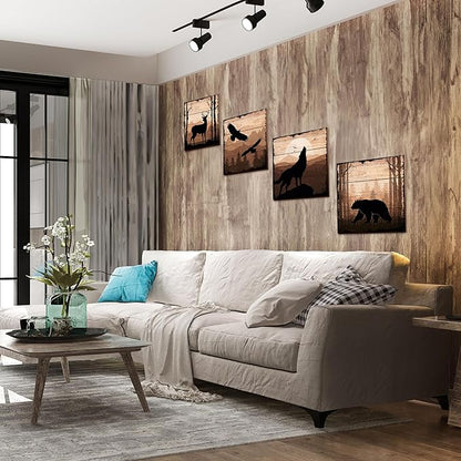 DIMARONGTON Wild Animal Canvas Wall Art Set of 4, 12x12 Inch Nature Canvas Art, Rustic Cabin Decor, Wildlife Prints Deer, Bear, Wolf Animal Wall Decor