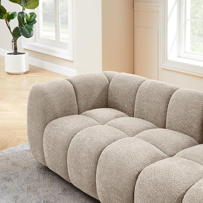 VANOMi 88" Oversized Boucle Sofa, Modern Upholstered Tufted Cloud Couch, Deep Seat Boucle Sofa,Cozy Modern 3 Seater Couch for Living Room, Bedroom, Apartment