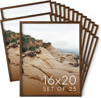 Haus and Hues 16x20 Walnut Oak Wood Picture Frames Set of 25 - Premium Bulk Picture Frames 16x20 Bundle - Elegant Gallery Wall Frame Set for Posters, Art Display - Ideal for Wall Decor in Home &