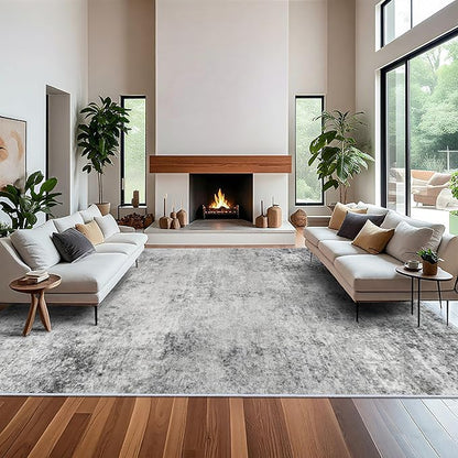 RUUGME Washable 12x15 Area Rug - Large Abstract Rugs for Living Room Low Pile Stain Resistant Indoor Carpet for Bedroom Dining Room Non Slip Rubber Backing Ultra Thin Soft Floor Decor Mat 12x15 Grey