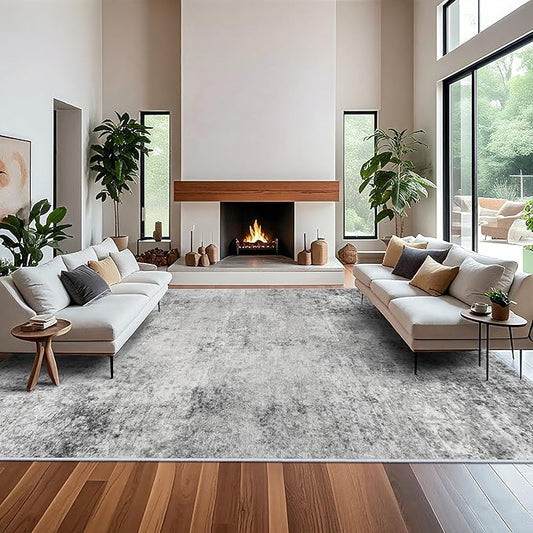 RUUGME Washable 12x15 Area Rug - Large Abstract Rugs for Living Room Low Pile Stain Resistant Indoor Carpet for Bedroom Dining Room Non Slip Rubber Backing Ultra Thin Soft Floor Decor Mat 12x15 Grey