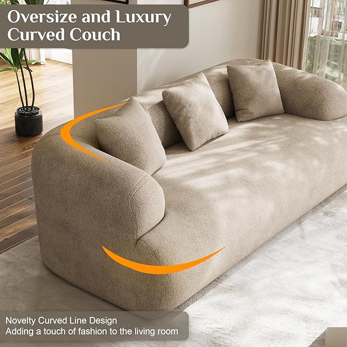 Boneless Couch Set, 91" + 75'' Cloud Couch Set, Chenille Curved Sofa, Modern Compression Sofa for Living Room, Bedroom and Apartment, No Assembly Required, Light Brown