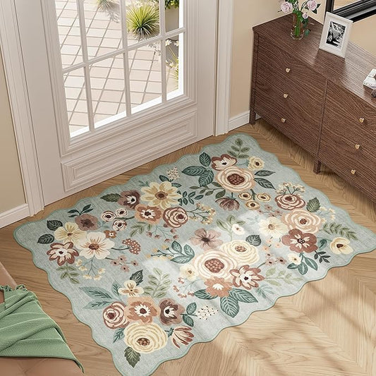 DUKINO 2x3 Entryway Rug, Floral Washable Indoor Door Mat with Non-Slip Backing, Soft Low Pile Small Front Door Throw Rugs for Entryway, Kitchen, Bedroom, Laundry, Bathroom, Sage Green