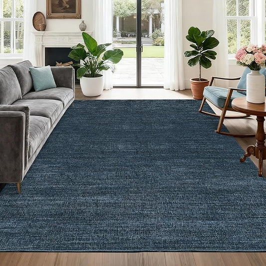 Modern Solid Color Area Rug 10x13 Large Living Room Area Rug Washable Abstract Bedroom Rugs Non Slip Boho Dining Room Throw Carpet Soft Stain Resistant Minimalist Rugs for Nursery Home Office, Navy