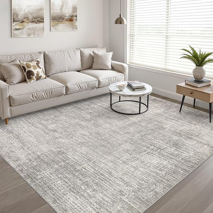 9x12 Area Rugs Living Room: Washable Large Neutral Rug Abstract Soft Modern Stain Resistant Indoor Floor Non-Slip Carpet for Bedroom Nursery Kids Office Playroom Dining Room Under Table- Brown Gray