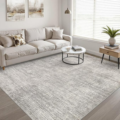 9x12 Area Rugs Living Room: Washable Large Neutral Rug Abstract Soft Modern Stain Resistant Indoor Floor Non-Slip Carpet for Bedroom Nursery Kids Office Playroom Dining Room Under Table- Brown Gray