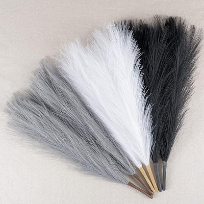Faux Pampas Grass Decor, 18"/45cm Artificial Pampas Grass Fluffy 6 Stem pompous Flower Arrangement for Boho Home Wedding Decoration (Black,White,Grey)