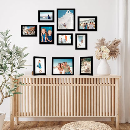 Americanflat Set of 10 Picture Frames with Shatter-Resistant Glass - Gallery Wall Frame Set with Two 8x10, Four 5x7 and Four 4x6 Frames - Signature Collection - Black