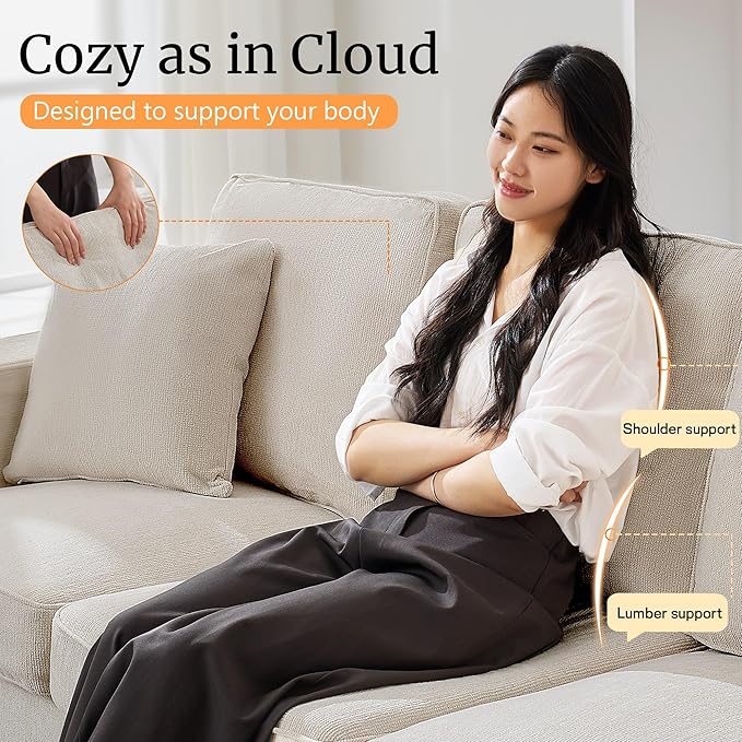 Couches for Living Room, Couch Sofa with Cloud Comfy Deep-Seat, 3 Seater Modern Chenile Sofas for Living Room Bedroom Office Apartment, Beige
