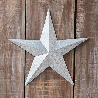 VHC Brands Patriotic Faceted Metal Star Galvanized Wall Hanging 12x12, Independence Day Decor, American Star Design, Distressed Appearance Metal Wall Hanging